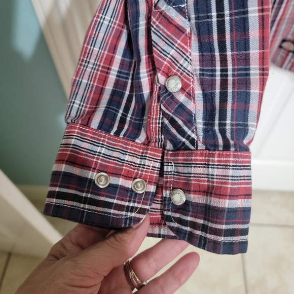 Dickies Western Blue/Red/White Plaid Long Sleeve Snap Front Men's Size XLT - Picture 2 of 10